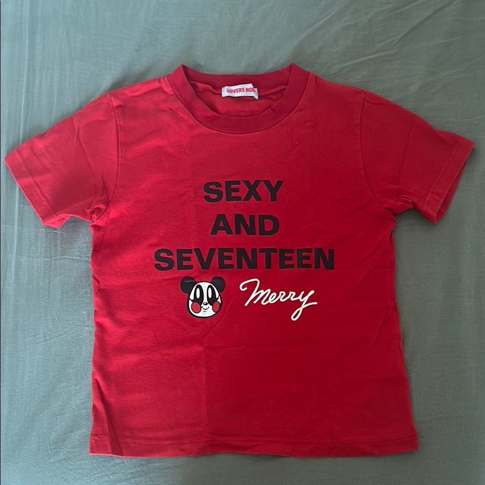 Red Funny “Sexy and Seventeen” Graphic Baby Tee T-Shirt